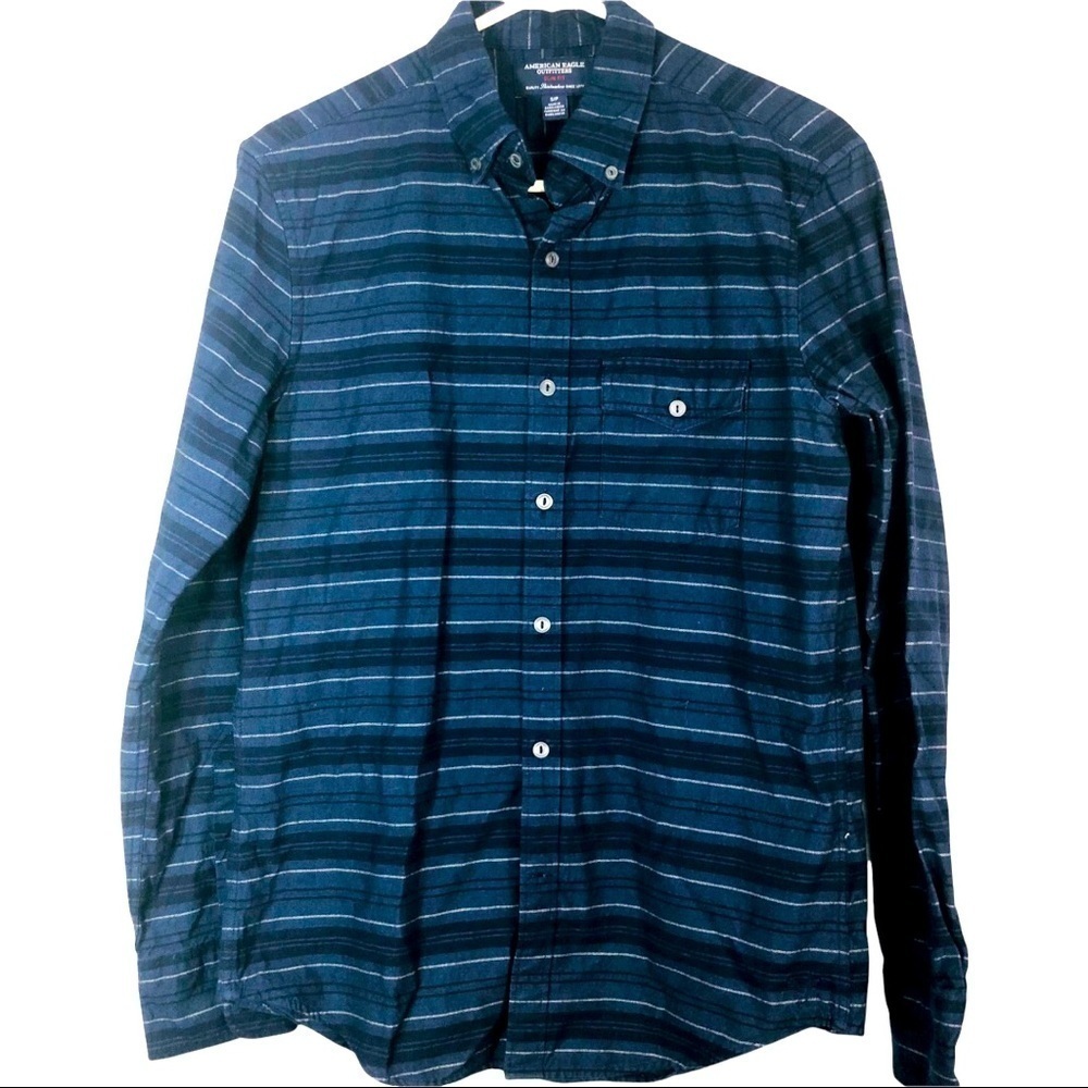 American Eagle Slim Fit S/P Botton Down Blue Stripe Shirt